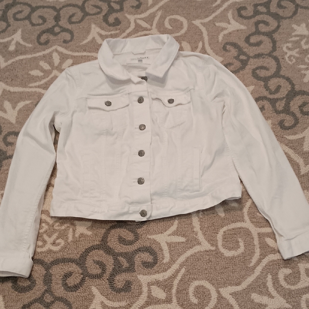 Loft White Cropped Button-Front Denim Jacket - image 1